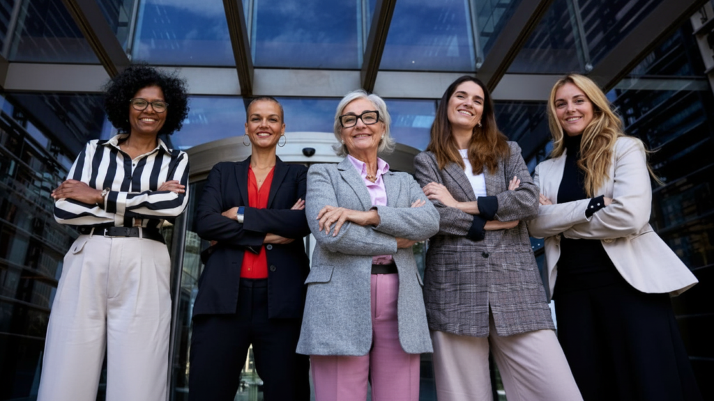 A group of women standing posing